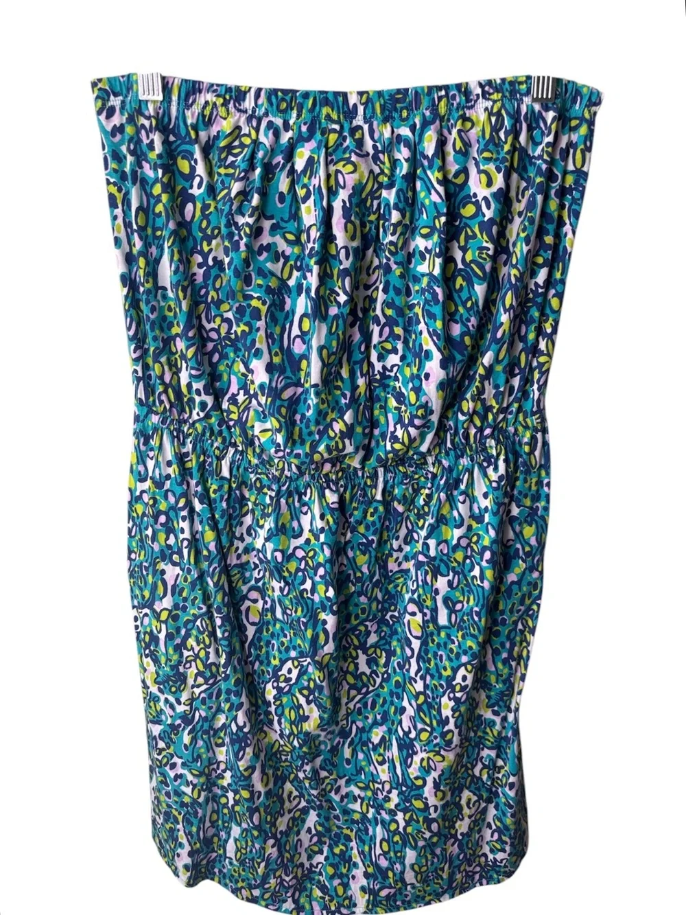 Lilly Pulitzer Strapless Teal Blue Green Print Dress - Picture 2 of 4